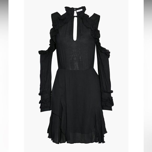 Iro Hanie Black Cold Shoulder Ruffle Mini Dress| Size 8 - Picture 5 of 10